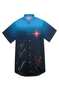 Custom-made men's short-sleeved dart shirt with right front chest pocket design, whole piece printing, gradient design, shirt factory DS078